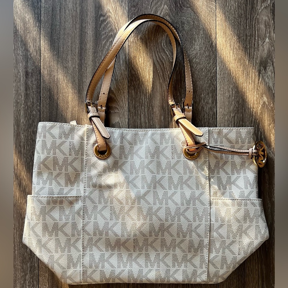 Michael Kors Signature Coated Canvas and Leather Jet Set Tote